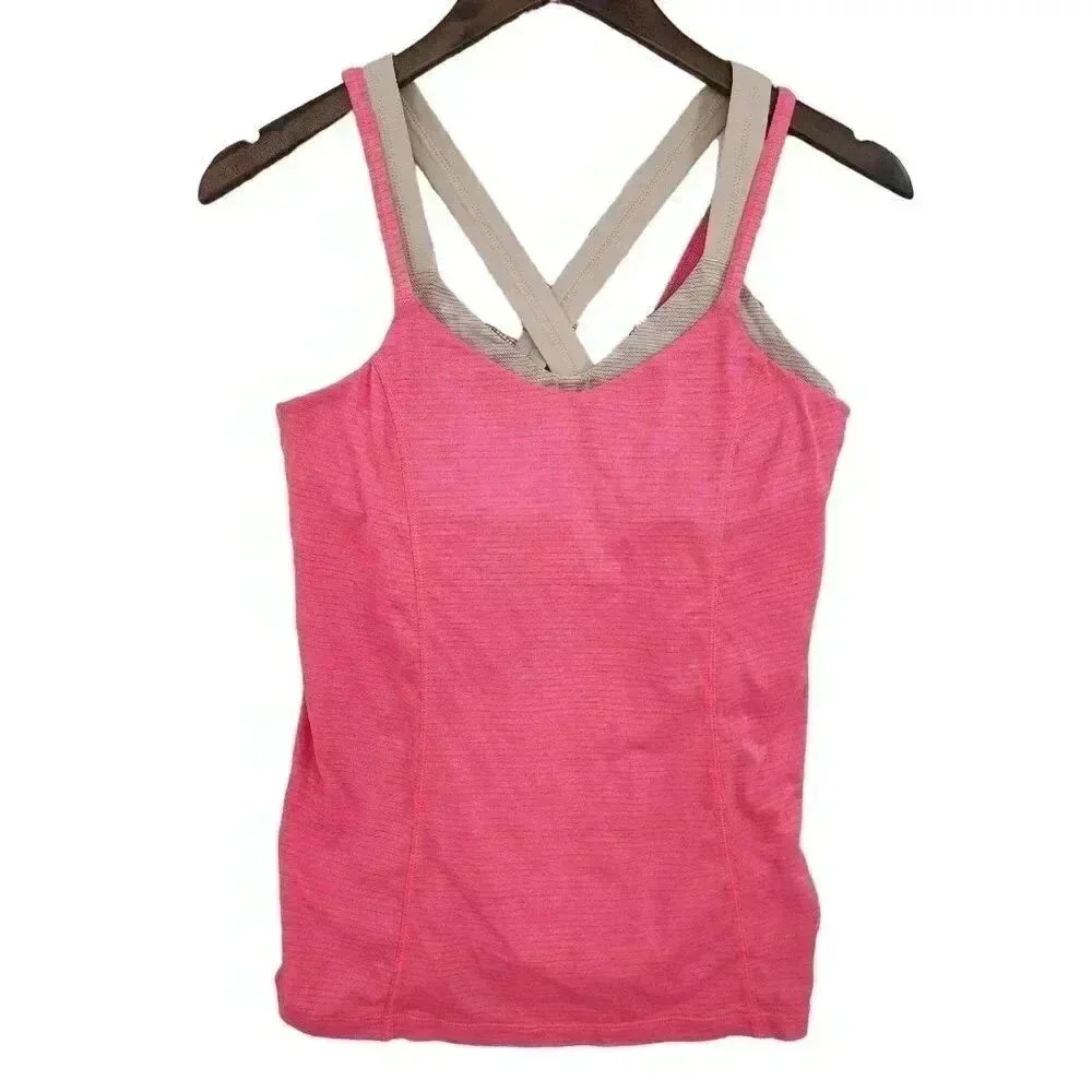 Lululemon Womens Pink Strappy Tank Top With Built-In Bra Size 8